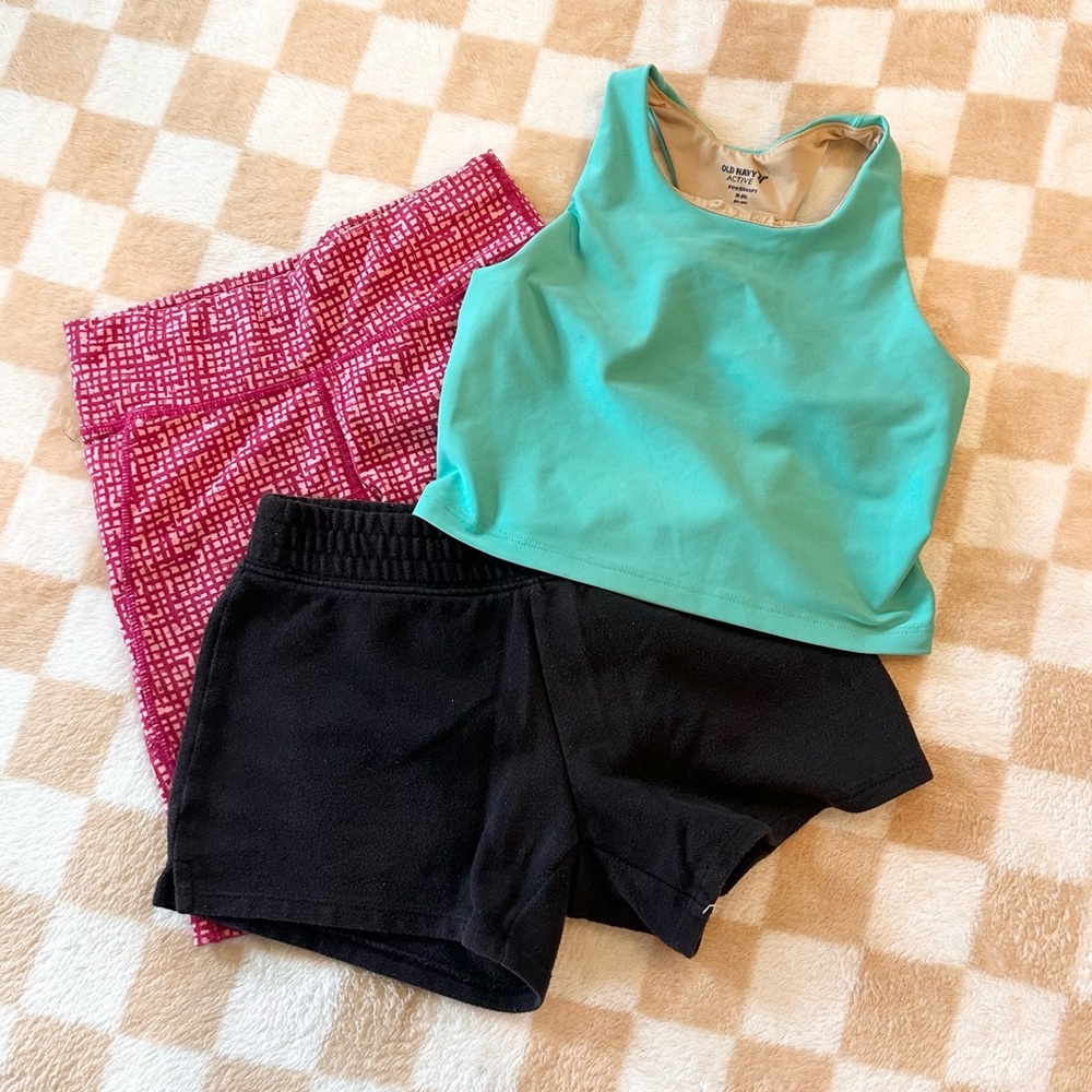 Active Crop Tank and bike shorts, perfect for dance or play